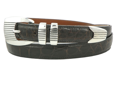 Black Matte Alligator Belt with Engraved Vail Sterling Silver Buckle
