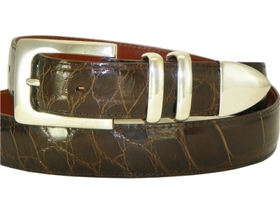 Alligator Belt 1 3/16 with Sterling Silver Manhattan Buckle Set