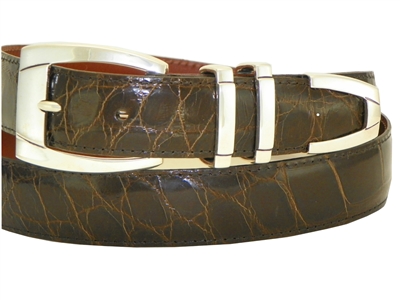 Alligator Belt 1 3/16 with Sterling Silver Sierra-Vista Buckle Set